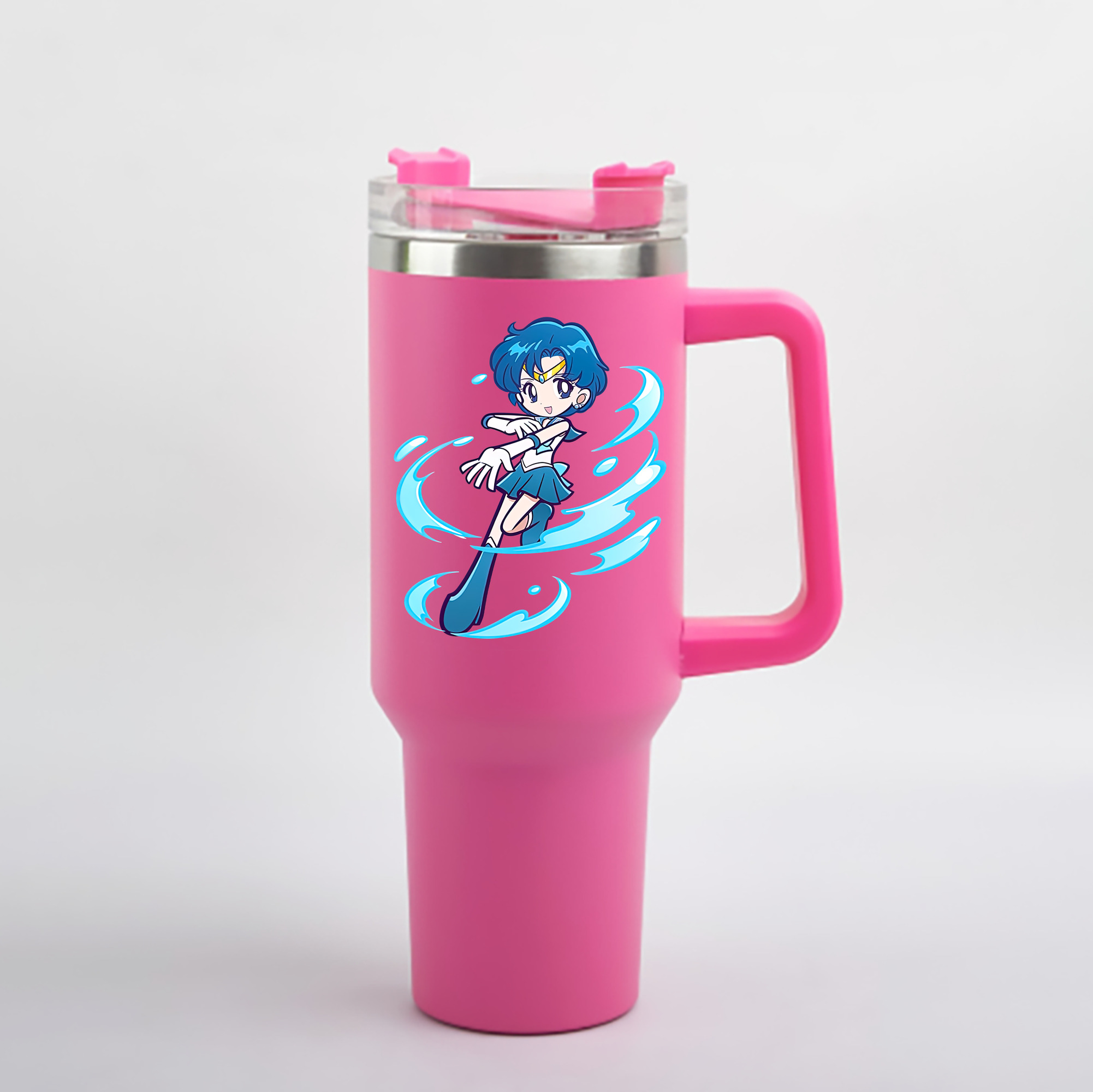 （画像用） 美少女戦士セーラームーン 水野 亜美 みずの あみ Sailor Moon Mizuno Ami 1200mL車用タンブラー - クリスタルステッカー（プラスチックストロー付き）